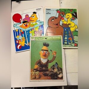 Playskool Puzzles Vintage Sesame Street Wooden Frame Bert Ernie Bundle Of 3